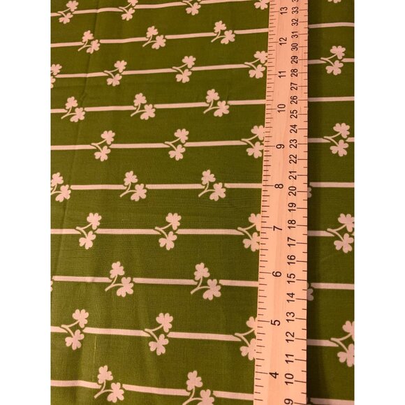 Vintage Peter Pan Fabrics Green & White Floral Stripe Cotton Fabric 42" Wide 1/2 - Picture 3 of 5